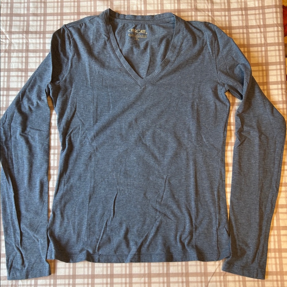Cherokee Heather Blue V-Neck Long Sleeve Top